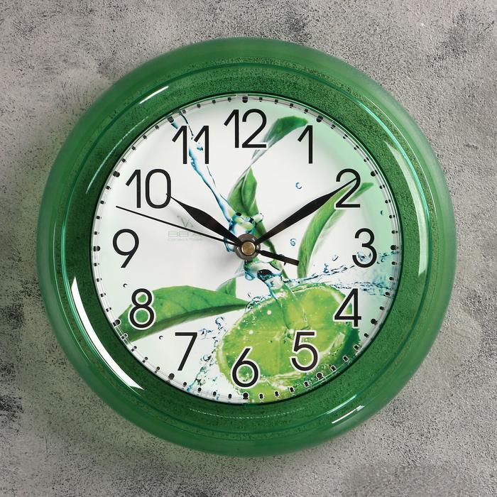 Часы настенные круглые "Лайм", зеленый обод, 22,5х22,5 см