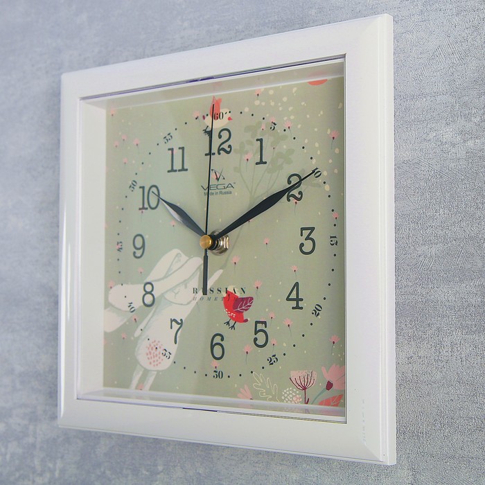 Часы настенные квадратные "Зайка", белая рамка, 20х20 см