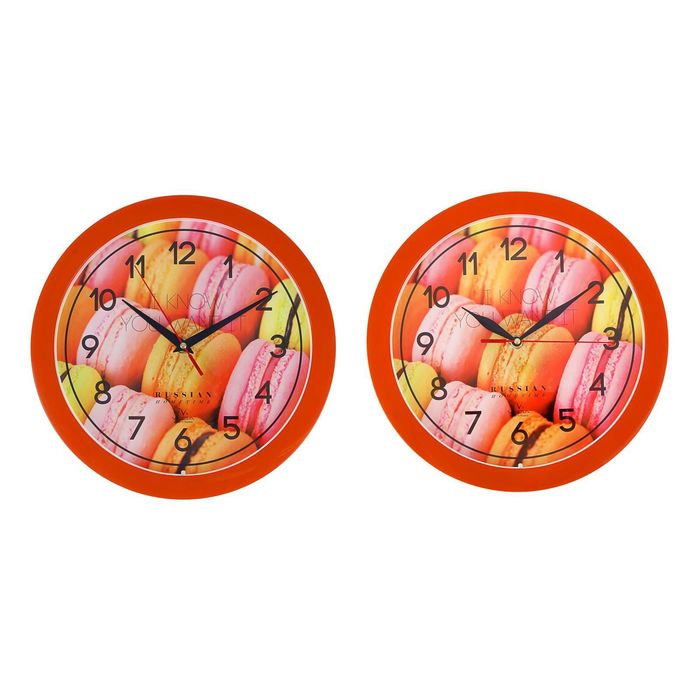 Часы настенные круглые "Десерт", красный обод, 28х28 см, микс