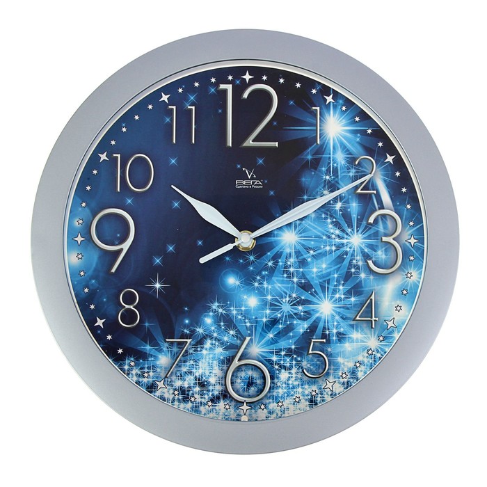 Часы настенные круглые "Сияние", серебристый обод, 28х28 см микс