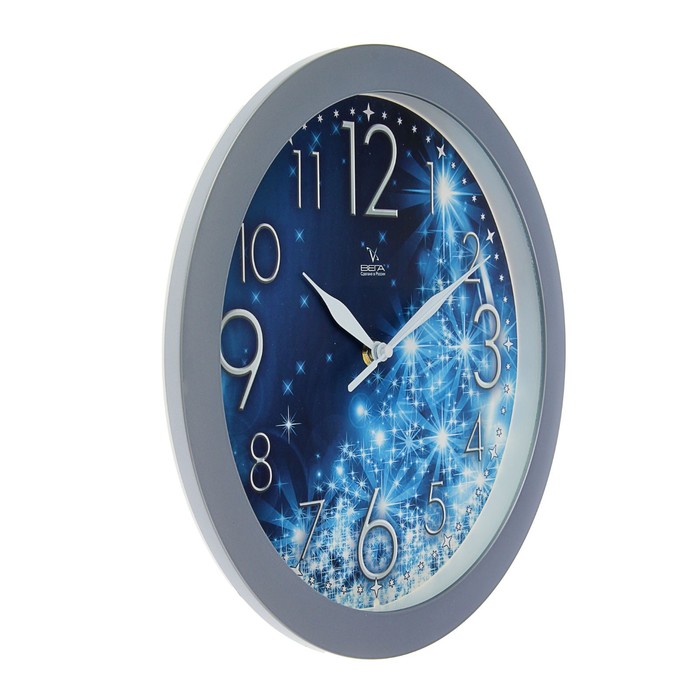 Часы настенные круглые "Сияние", серебристый обод, 28х28 см микс