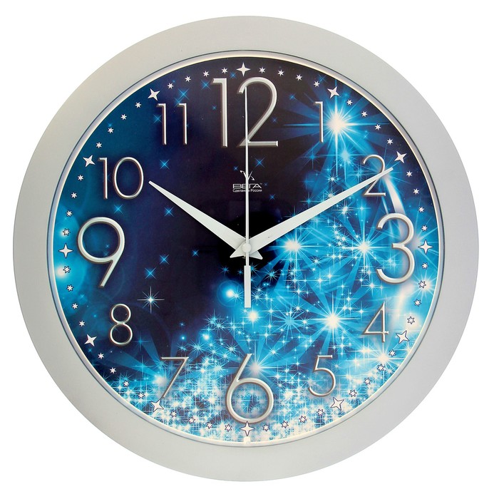 Часы настенные круглые "Сияние", серебристый обод, 28х28 см микс