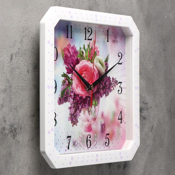 Часы настенные квадратные "Роза и сирень", белая рамка, 28х28 см