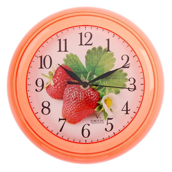 Часы настенные круглые "Клубника", красный обод, 22х22 см