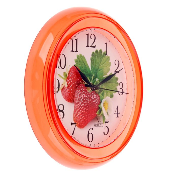 Часы настенные круглые "Клубника", красный обод, 22х22 см
