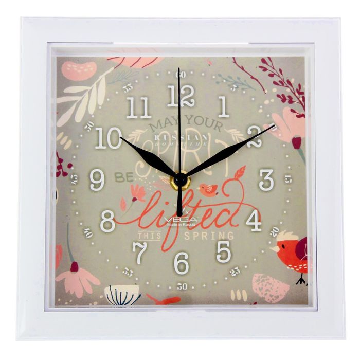 Часы настенные квадратные "Весеннее время", белый обод, 20х20 см