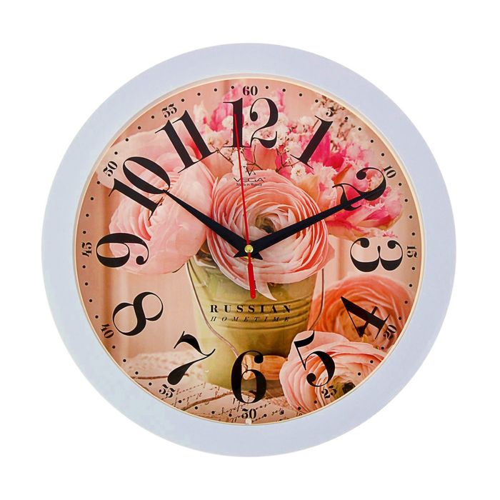 Часы настенные круглые "Нежные розы", белый обод, 28х28 см
