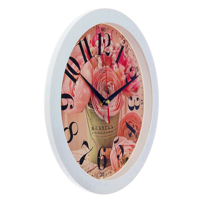 Часы настенные круглые "Нежные розы", белый обод, 28х28 см