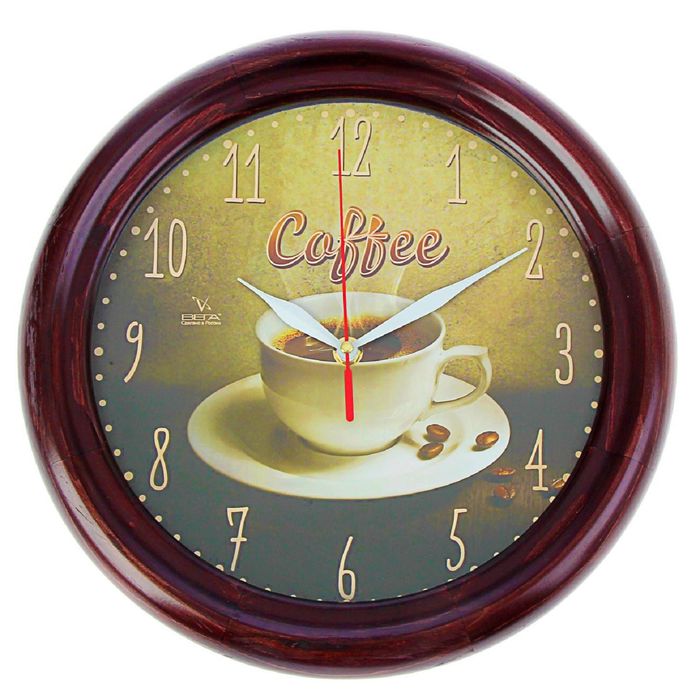 Часы настенные круглые "Чашка кофе", деревянный обод, 30х30см