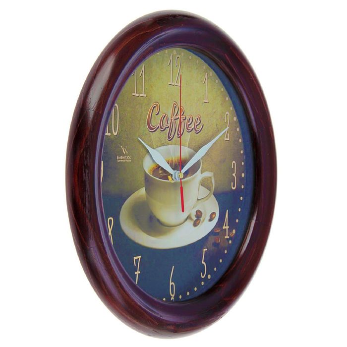 Часы настенные круглые "Чашка кофе", деревянный обод, 30х30см