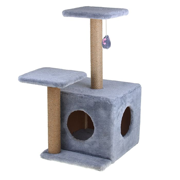 Домик-когтеточка «Квадратный трехэтажный с двумя окошками», джут, 45х47х75 см, микс цветов