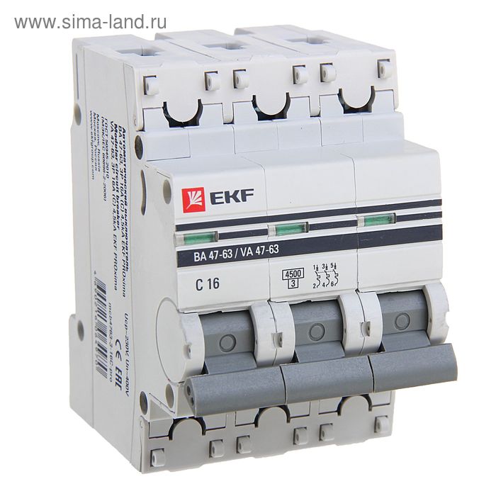 Выключатель автоматический EKF PROxima, 3п, модульный, 16 А цена и фото