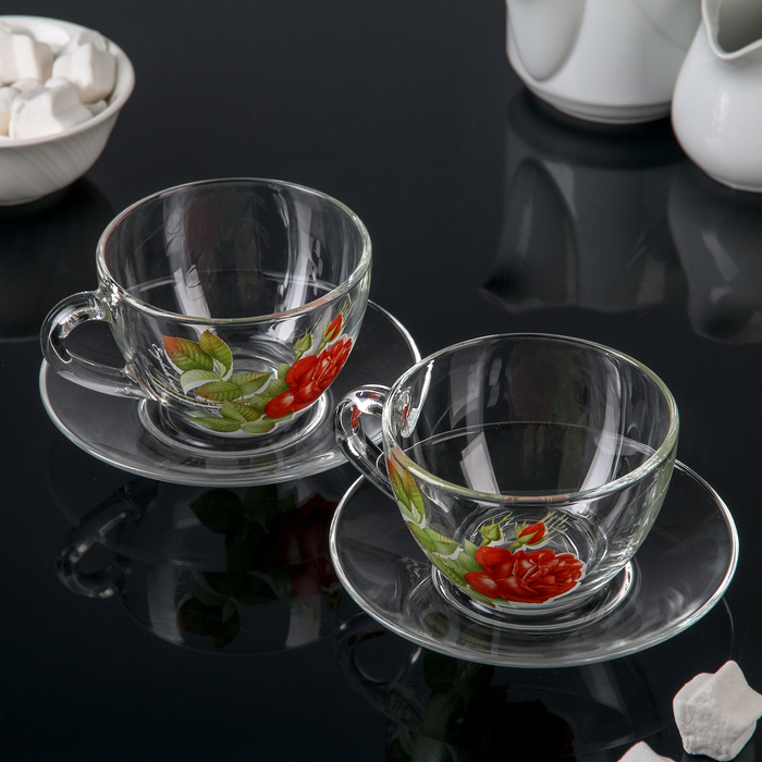 Набор чайный 200 мл "Алая роза", 2 чайные пары в чемоданчике