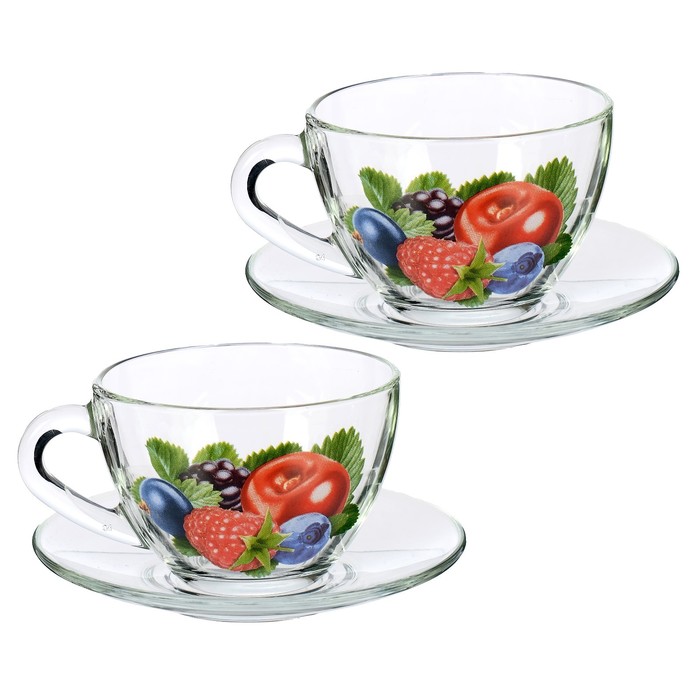 Набор чайный 200 мл "Ягодная поляна", 2 чайные пары, в чемоданчике