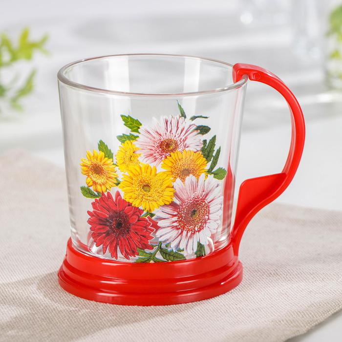 Стакан с держателем 250 мл "Цветочная поляна", рисунок МИКС