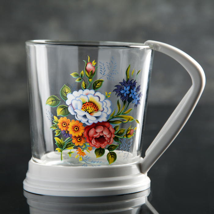 Стакан 250 мл "Букетик", с держателем, цвет МИКС