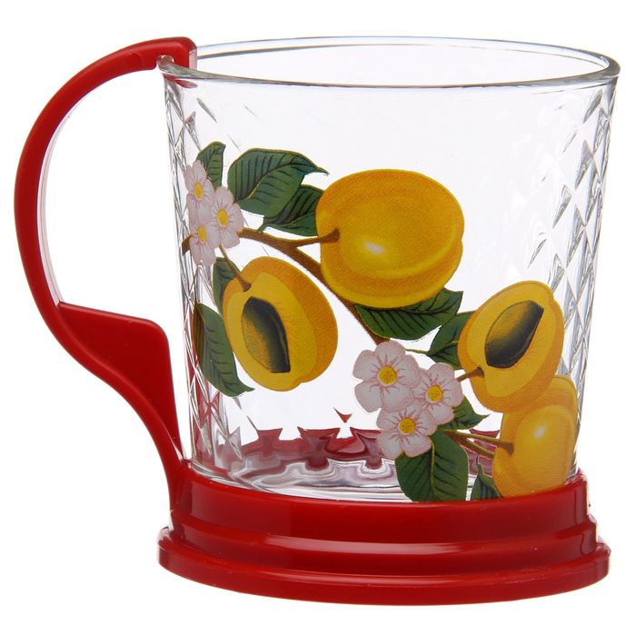 Стакан с держателем 250 мл "Абрикосовая ветка", рисунок МИКС