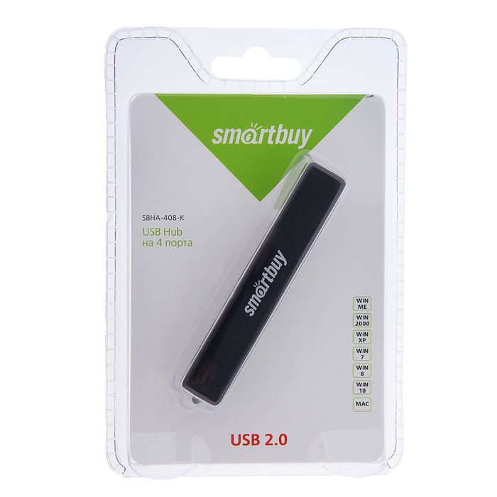 Разветвитель USB портов Smartbuy SBHA-408-K, 4 порта, черный