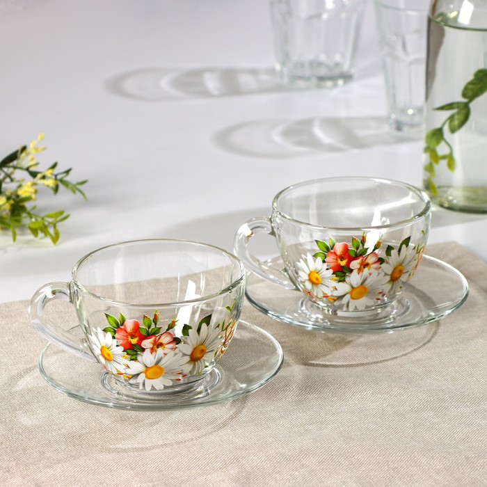 Набор чайный 200 мл "Ромашки в поле", 2 чайные пары в чемоданчике