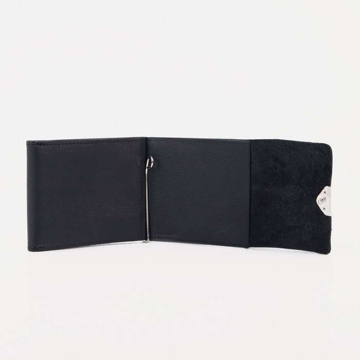 Зажим для купюр на кнопке, отдел для монет, цвет чёрный