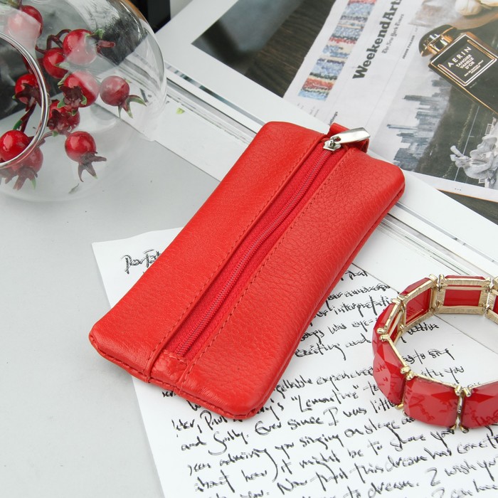 Ключница на молнии, кольцо, флотер, цвет красный