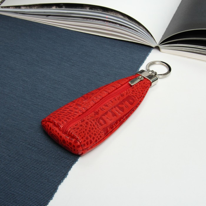Ключница на молнии, кольцо, кайман, цвет красный
