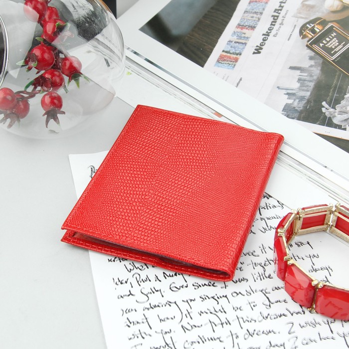 Обложка для автодокументов, глянцевая, красная ящерица