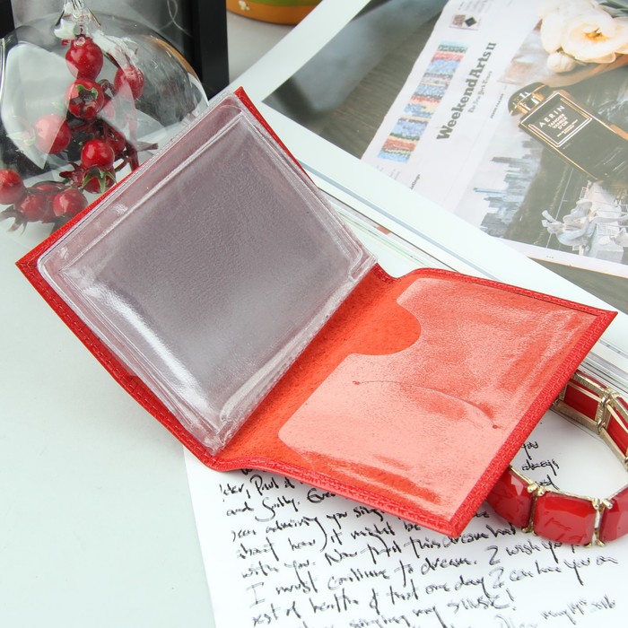 Обложка для автодокументов, глянцевая, красная ящерица