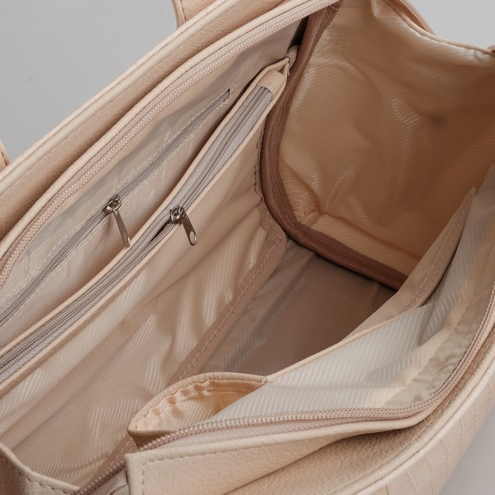 Сумка женская на молнии, 1 отдел, 1 наружный карман, бежевая