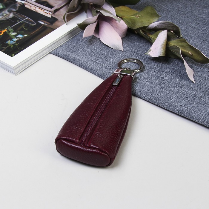 Ключница на молнии, кольцо, флотер, цвет бордовый