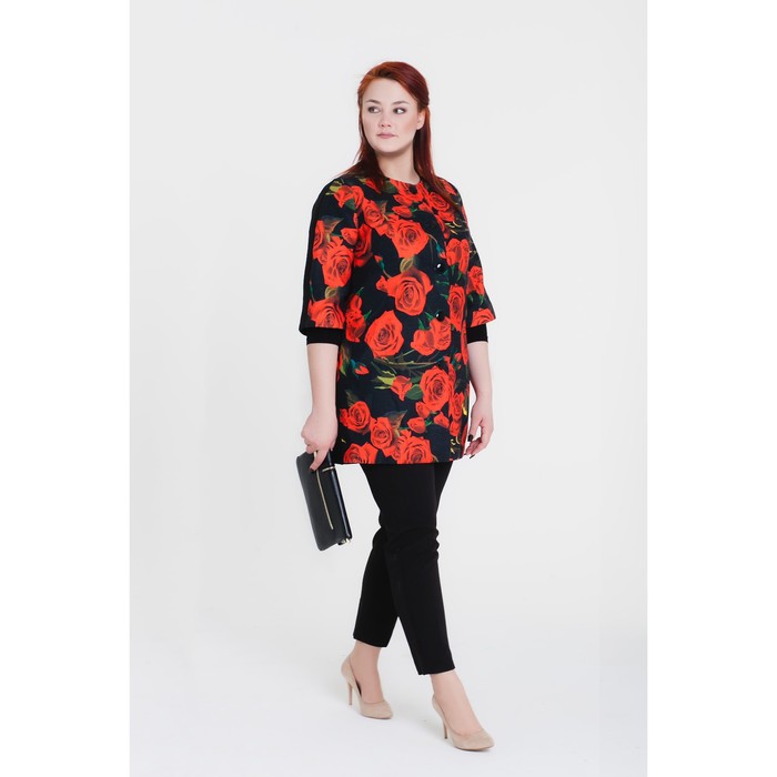 Пальто женское «Кармен», рост 168 см, размер 52, рукав 7/8, цвет чёрный/цветок (С+)