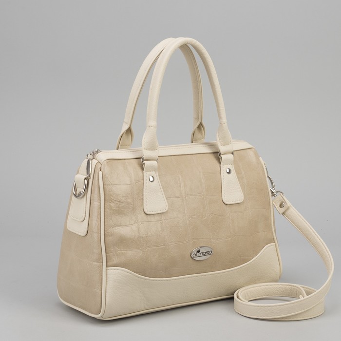 Сумка женская на молнии, 1 отдел, 1 наружный карман, бежевая