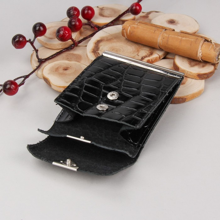Зажим для купюр на кнопке, отдел для монет, крокодил, цвет чёрный