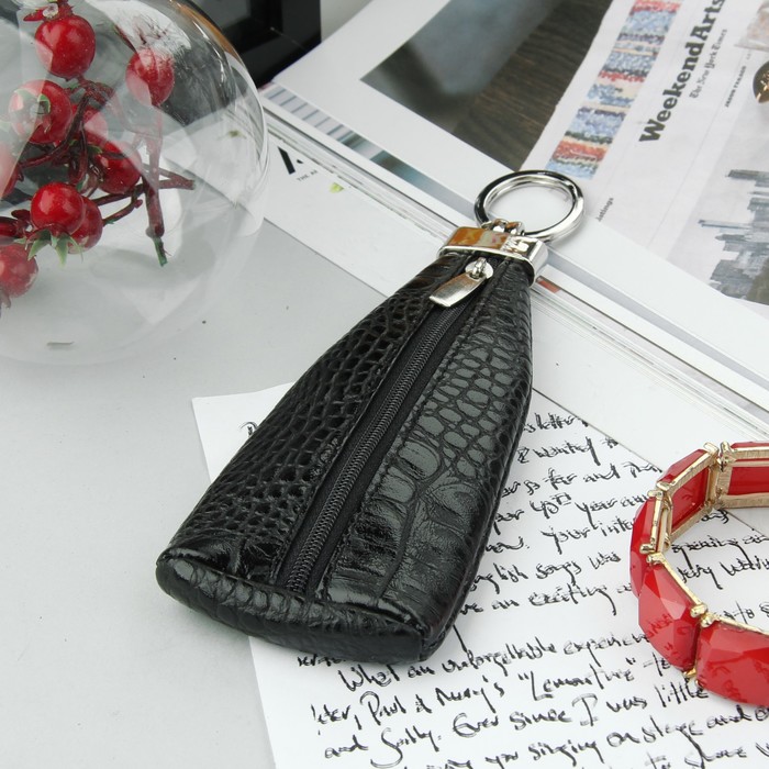 Ключница на молнии, кольцо, кайман, цвет чёрный