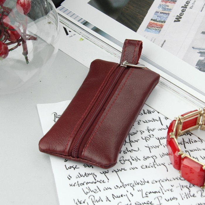 Ключница на молнии, металлическое кольцо, цвет бордовый