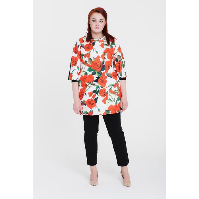 Пальто женское «Кармен», рост 168, размер 46, рукав 7/8, цвет белый/цветок