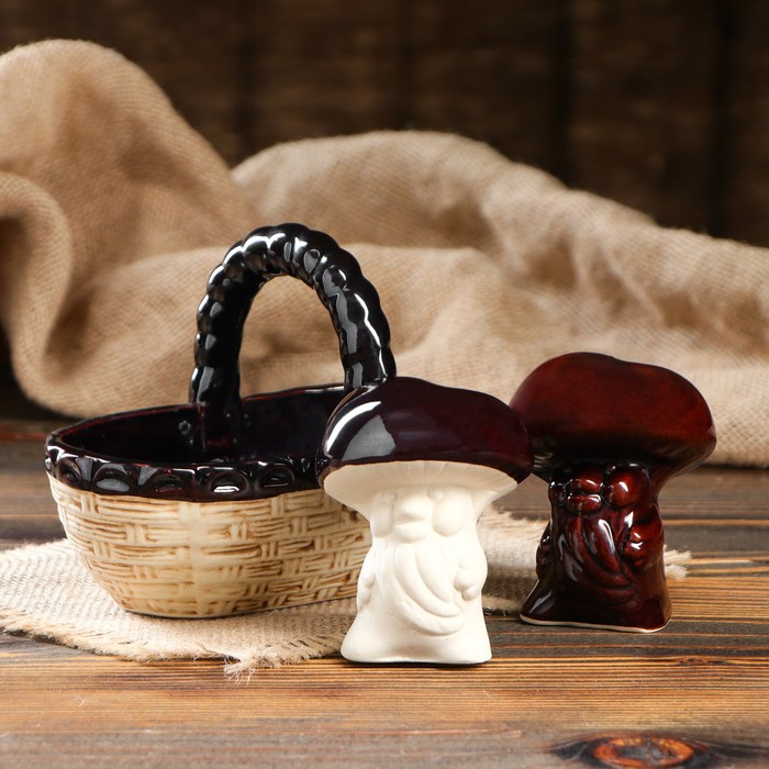 Набор для специй "Лукошко с грибами" 3 предмета, 0,4/ 0,1 л