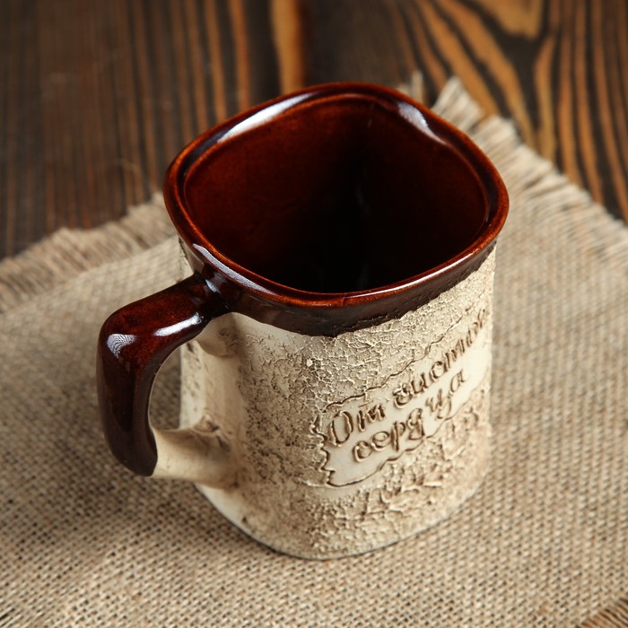 Чашка "Любимой/любимому" квадратная, большая, шамот, 0,5 л, микс