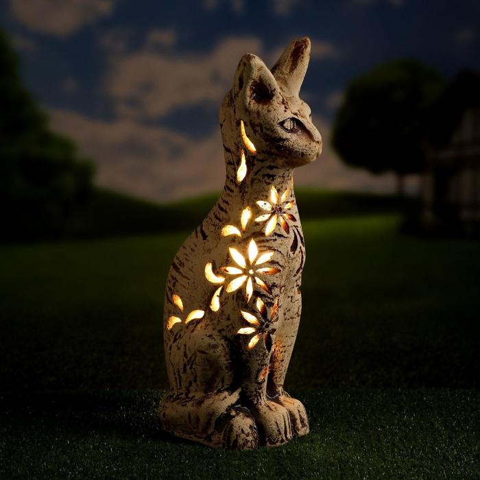 Садовый светильник "Кошка" шамот, резная