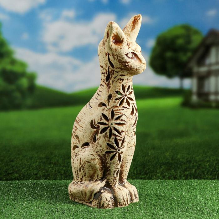 Садовый светильник "Кошка" шамот, резная