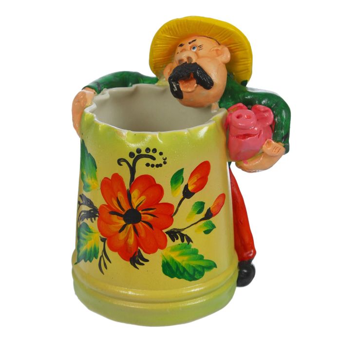 Карандашница "Фермер со свинкой" лепка, цветная