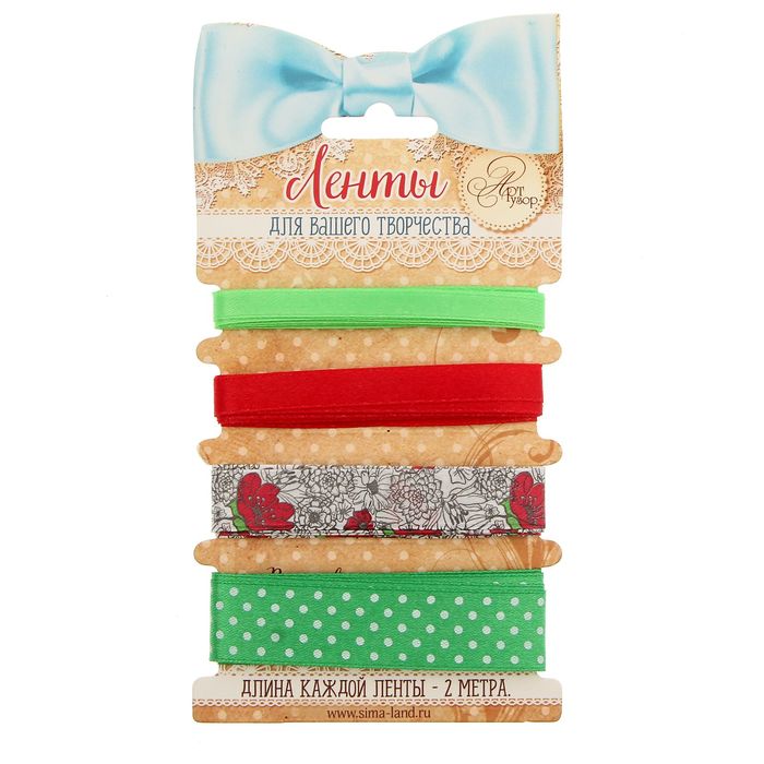 Набор декоративных лент "Красные цветы" (4 шт), 9 х 17,5 см