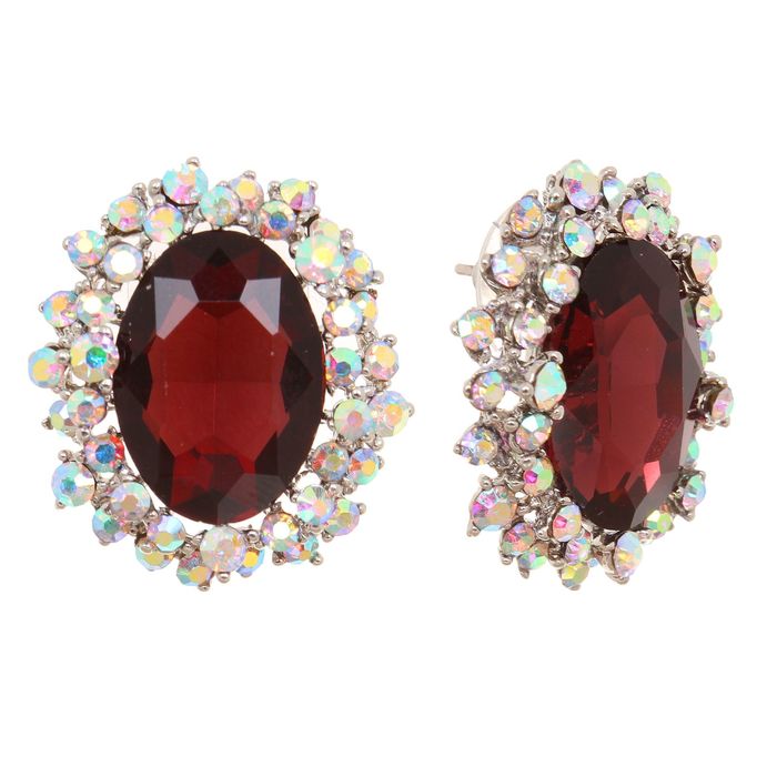 Серьги со стразами "Овал" классика, цвет радужно-сливовый в серебре
