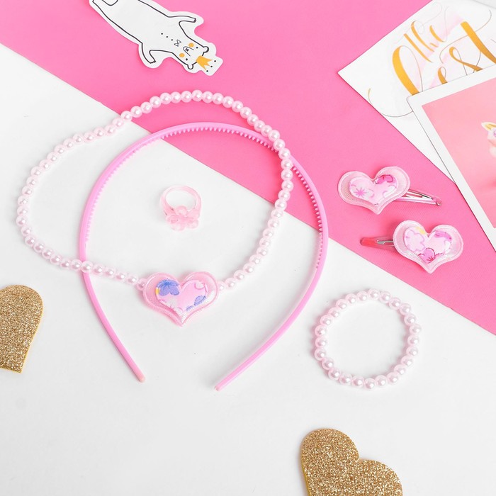 фото Комплект детский "выбражулька" 6 предметов, сердечки, цвет розовый