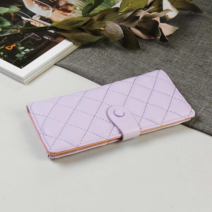 Кошелёк женский на кнопке "Ромб", 2 отдела, отдел для карт, цвет сиреневый