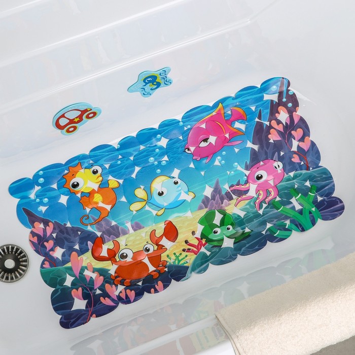 Коврик для ванны Доляна «Яркие рыбы», 35×68 см