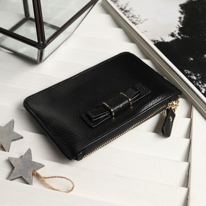 Кошелёк женский на молнии, 1 отдел, кольцо, цвет чёрный