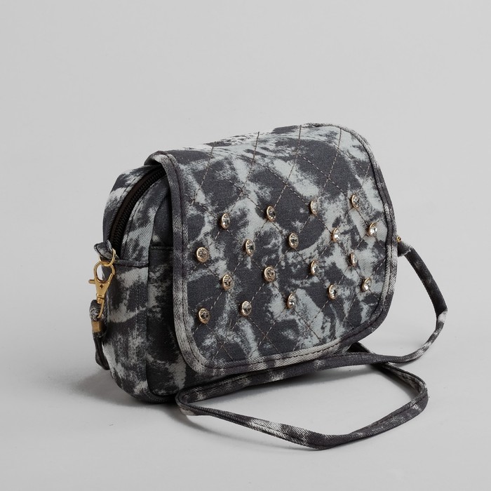 Сумка женская на молнии "Джинс", 1 отдел, 1 наружный карман, длинный ремень, серая