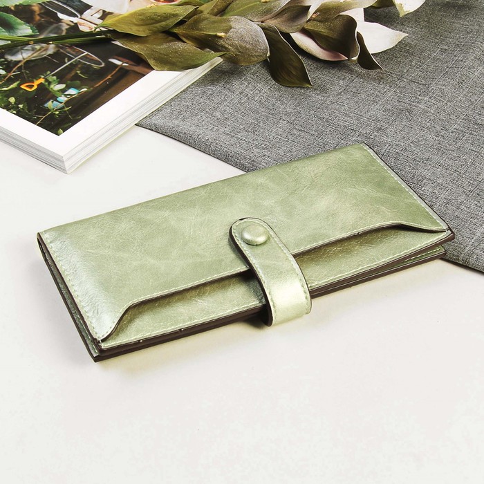 Кошелёк женский на кнопке "Мардж", 2 отдела, отдел для карт, вкладыш, 1 наружный карман, зелёный