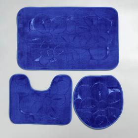 Набор ковриков для ванны и туалета Доляна, 3 шт: 36×43, 40×50, 50×80 см, цвет синий от Сима-ленд